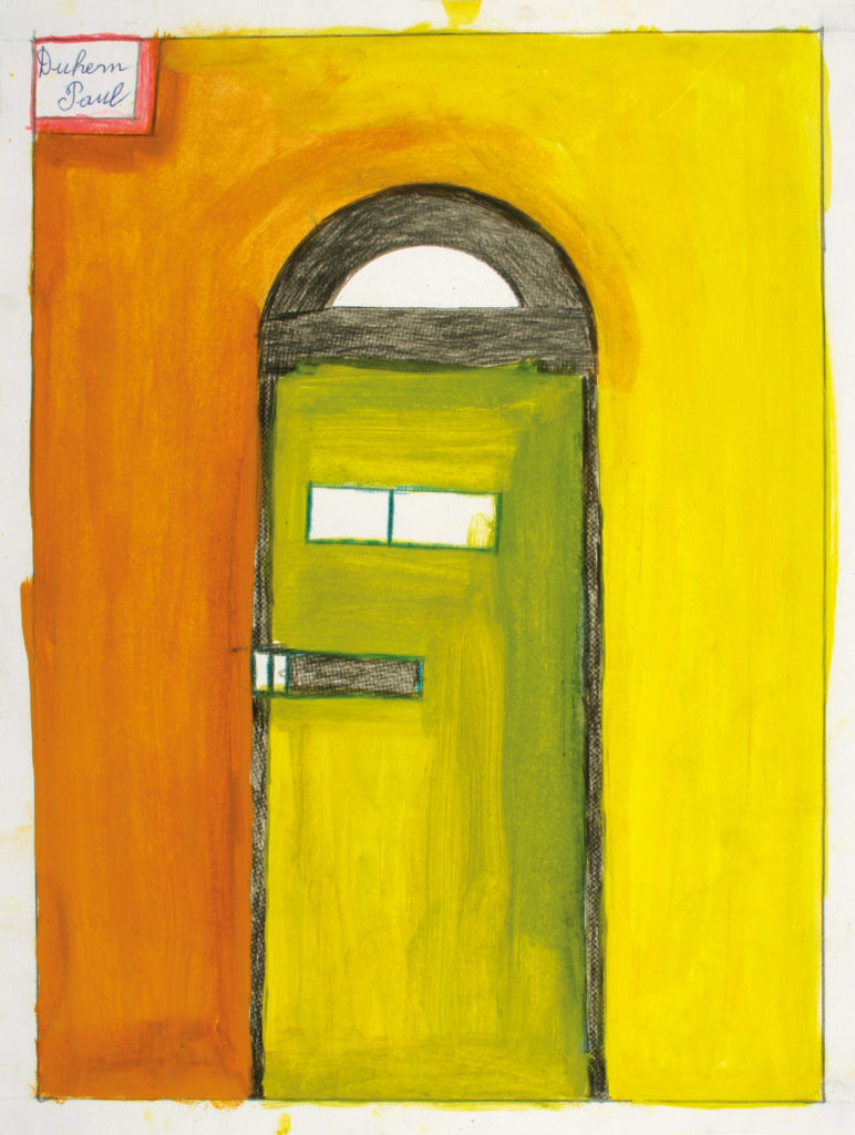 Paul DUHEM, sans titre, peinture, crayon de couleur et stylo à bille sur papier, 40,5 x 30,5 cm, 1999, collection Création Franche