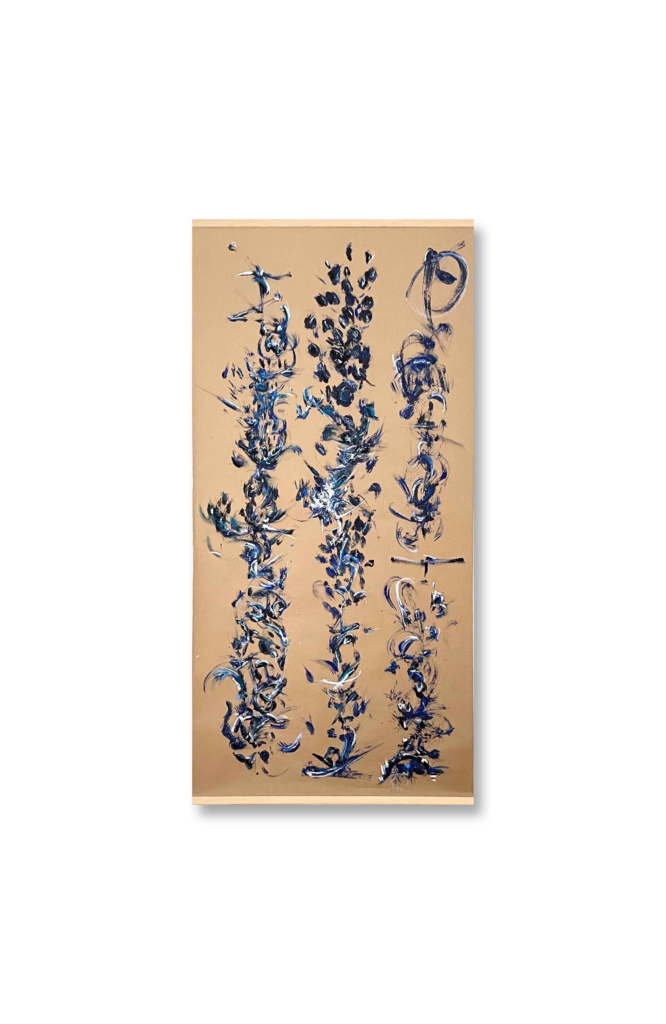 Florence Vanoli, Intrépides symétries, Encres et pastels sur papier craft, 201 x 97 cm, 2023