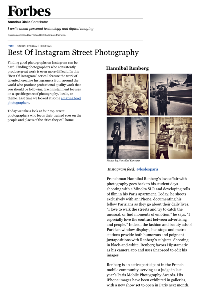 FORBES magazine, Best Of Instagram Street Photography